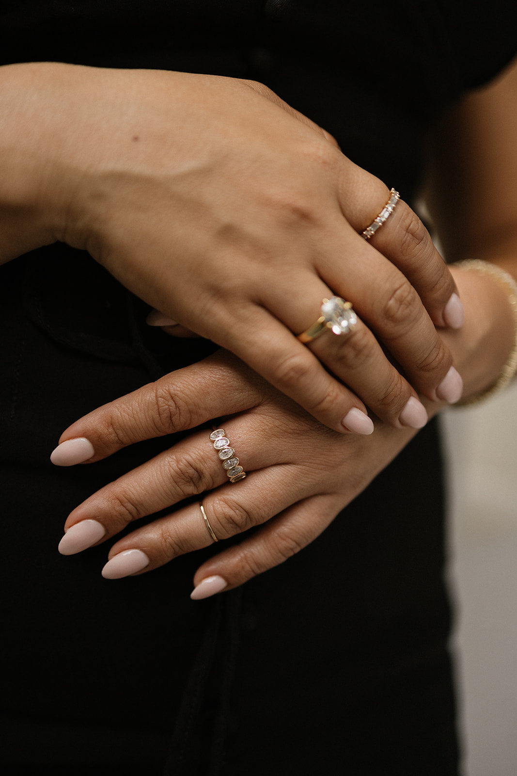 Custom jewelry design: Bezel oval band on model