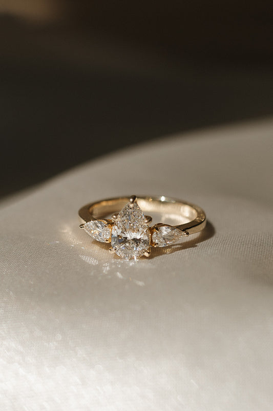 Custom jewelry design: three stone pear ring