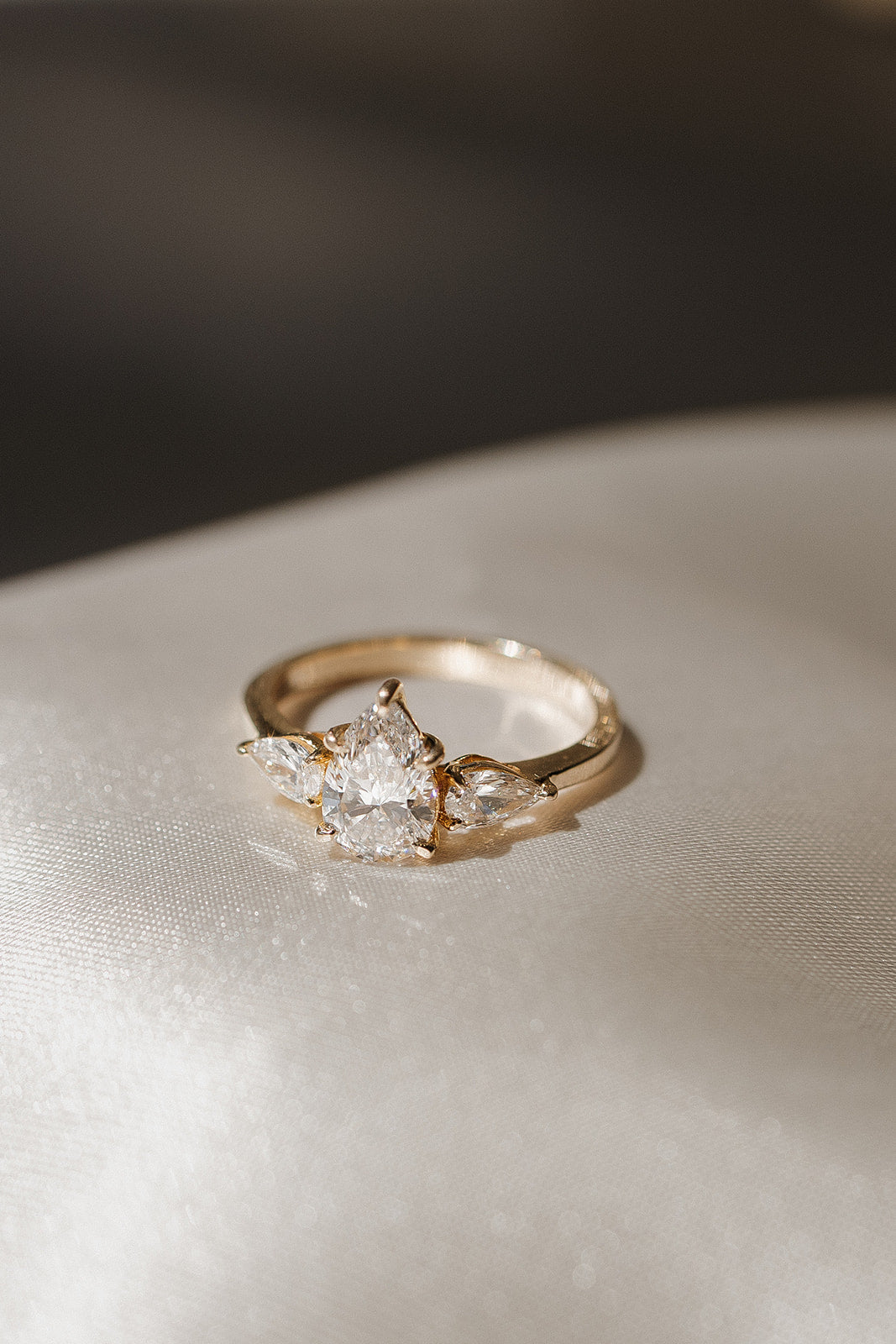 Custom jewelry design: three stone pear ring